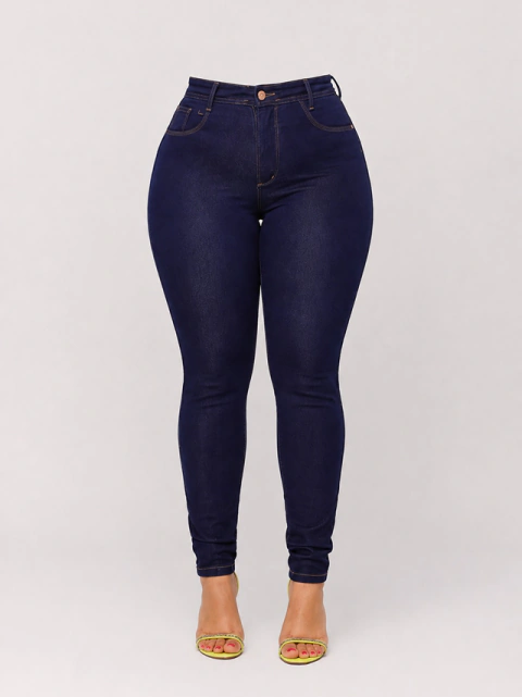 Calça Jeans Skinny Plus Size Basic Cos Alto