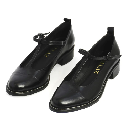 Sapato Lolita Salto Baixo Couro Preto Lallaz