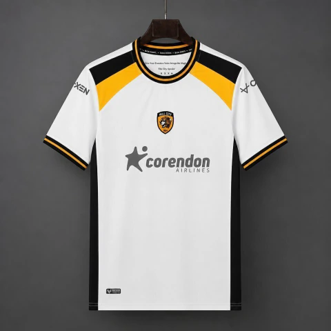 Camisa Hull City Away 26/27 - Torcedor Oxen Masculina - Preta com detalhes em laranja e branco