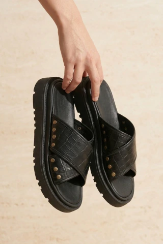 Sandalias Viena - Croco negro