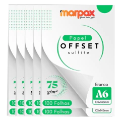 Papel Offset 75g A6 105X148mm Branco Liso Marpax 1000fls