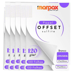 Papel Offset 120g Colegial 175X235mm Branco Marpax 1000fls