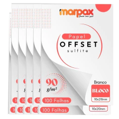Papel Offset 90g Bloco 110X210mm Branco Liso Marpax 1000fls