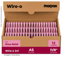 Wire-o para Encadernação 2X1 A5 Rosa Bebê 1 1/8 250fls 12un