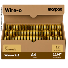 Wire-o para Encadernação 2X1 A4 Dourado 1 1/4 270fls 12un