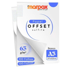 Papel Offset 63g A3 297X420mm Branco Liso Marpax 200fls