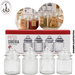 Jogo de 4 Potes de Vidro Sibéria Diversos - 300ml