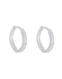 Brinco de Argola Prata 925 Click Cravejado 13 mm