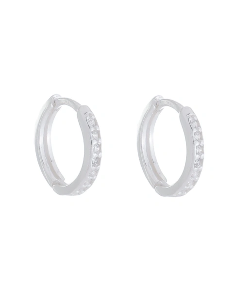 Brinco de Argola Prata 925 Click Cravejado 13 mm