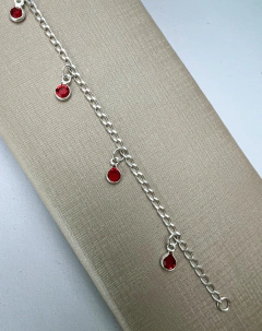 Pulseira Infantil de Prata 925 Zircônias Vermelhas