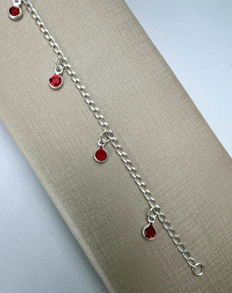 Pulseira Infantil de Prata 925 Zircônias Vermelhas