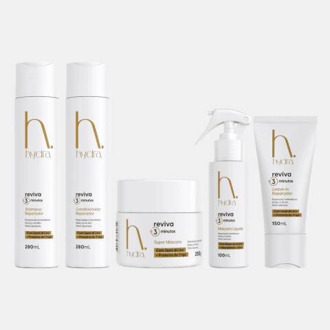 Kit Hidratação Intensa Cabelos Sem Vida Reviva 3 minutos Hydra 5 Itens
