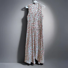 Vestido Largo Beige s/mangas 100% Algodón Flores Escote Redondo Sail T.M en internet