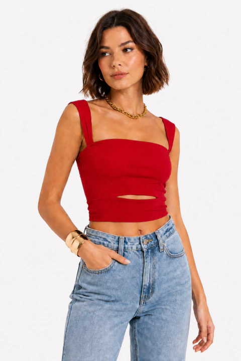 Cropped Alcinha D Bell Outlet Fashion Liso Vermelho