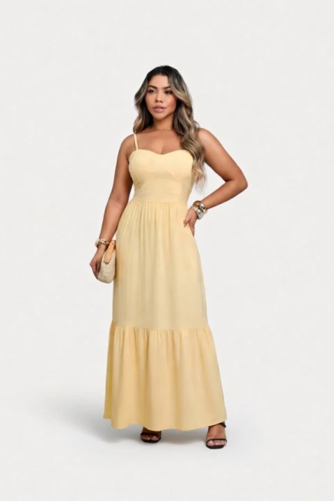 Vestido Longo D Bell Outlet Fashion Alça Amarelo