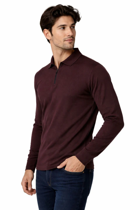 Camisa Manga Longa D Bell Outlet Fashion ZIper Marrom