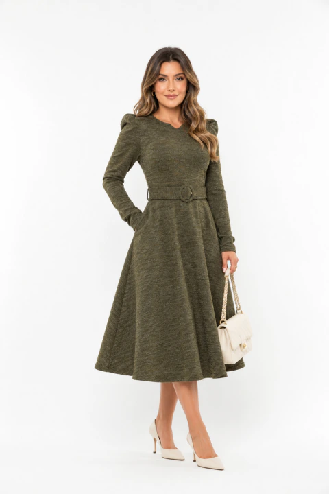 Vestido Midi D Bell Outlet Fashion Social Com Cinto Verde Oliva