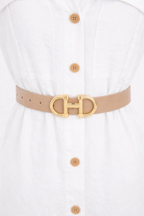 Cinto Fivela Dupla D Bell Outelet Fashion Bege