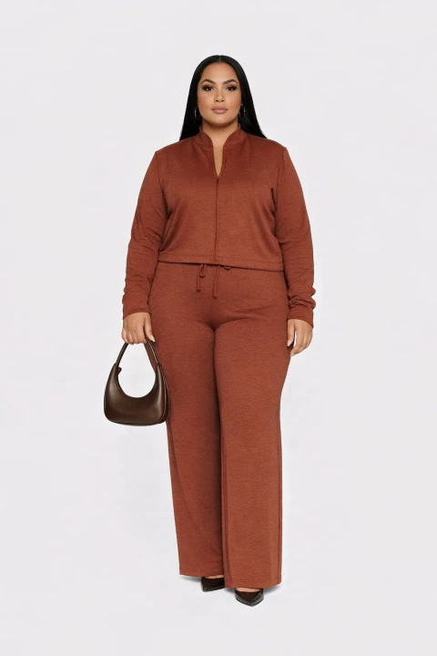 Conjunto Moletom Plus Size D Bell Outlet Fashion Terracota