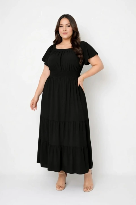 Vestido Midi Plus Size D Bell Outlet Fashion Três Marias Preto