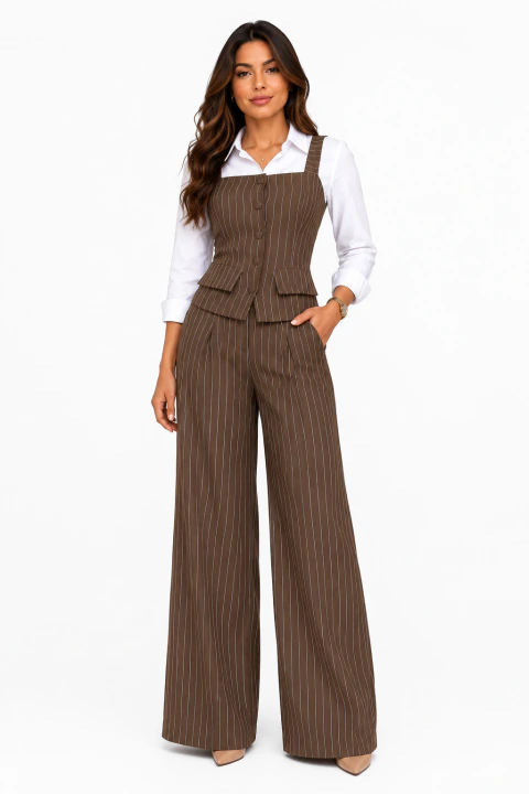 Conjunto Social D Bell Outlet Fashion Colete Marrom