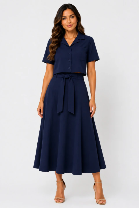 Conjunto Midi D Bell Outlet Fashion Com Amarração Azul Marinho