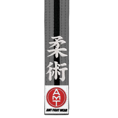 FAIXA JIU-JITSU CINZA COM PRETO BORDADO KANJI BJJ - LINHA PRO - comprar online
