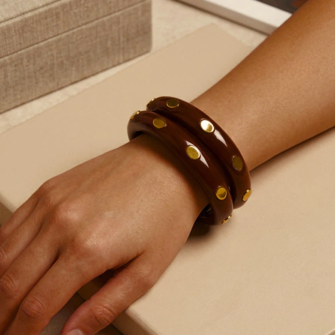 Bracelete Essenza Terra Feminino Dourada Acetato e Metal