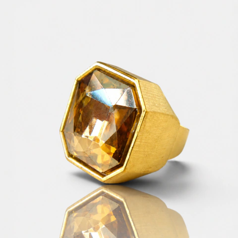 Anel Solaris Âmbar Feminino Pedra Dourado Cristal Statement