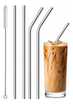 Sorbetes De Acero Inoxidable Reutilizables X 4 + Limpiador Plateado
