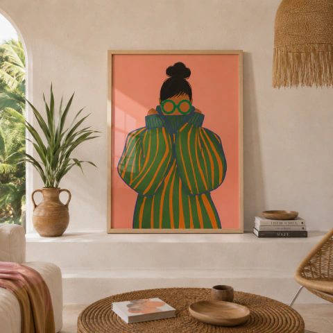 Cuadros Decorativo mujer con gafas verdes Ilustración de moda audaz