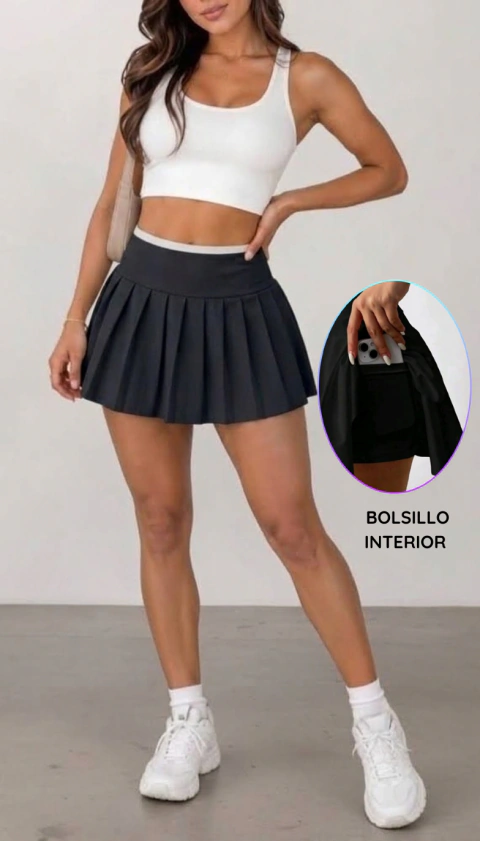 Falda Short Suplex Plisada Negro