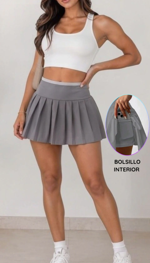 Falda Short Suplex Plisada Gris
