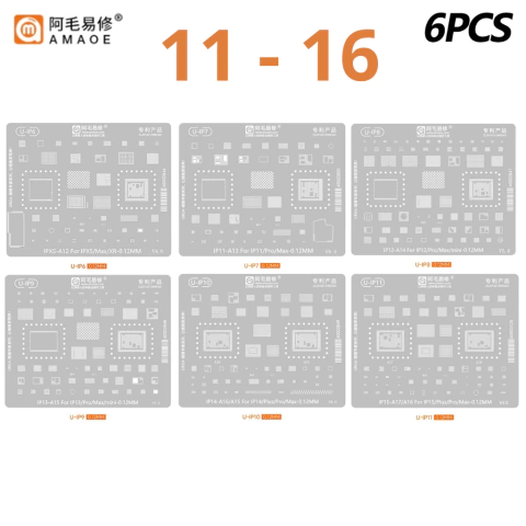 Stencil Kit 6 em 1 0.12mm iPhone 11 ao 16 Pro Max – Amaoe - comprar online