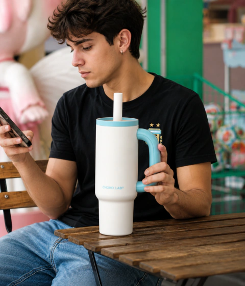 Vaso Térmico Bawang Tumbler Blanco Azul — Acero Inoxidable - comprar online
