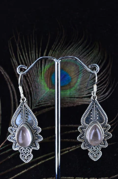 Brincos em prata 925 com pedra natural - quartzo rosa - comprar online