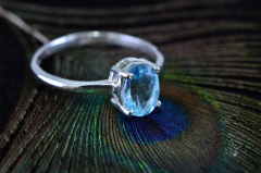 Anel em prata 925 com pedra natural topázio azul lapidado