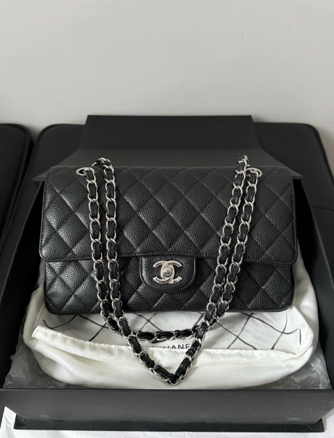 Bolsa Chanel Classic Double Flap Black Prata