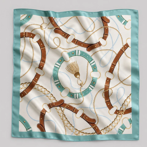Lenço Feminino Équestre Turquesa- 45x45cm