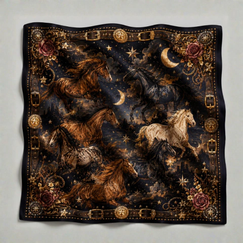 Lenço Country Cavalos da Noite - 45x45cm