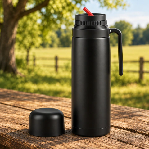 Termo Matero Uruguayo 1L | Acero Inoxidable color negro, Media Manija y Pico Antigoteo – 12 Horas de Calor