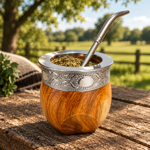Mate Imperial Facetado de Algarrobo | Fleje de Acero Labrado + Bombilla