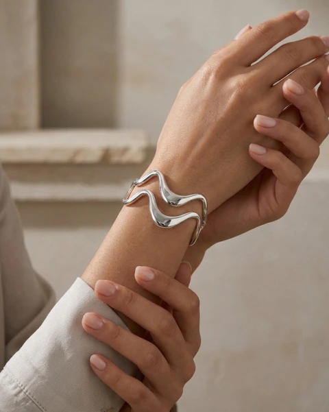 Pulsera Esclava Ondas Plateada