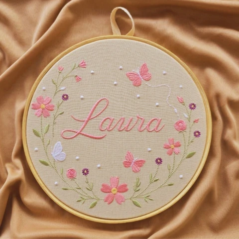 Porta maternidade bordado - Menina - Guirlanda Floral - Borboletas