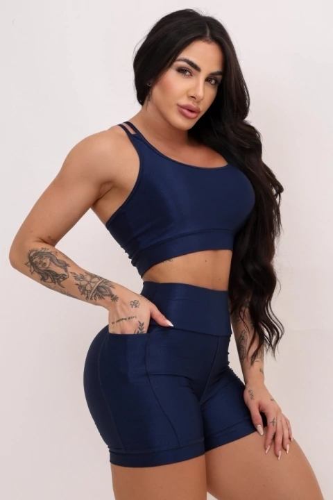 Conjunto Short Fitness Wendy Azul Marinho - comprar online
