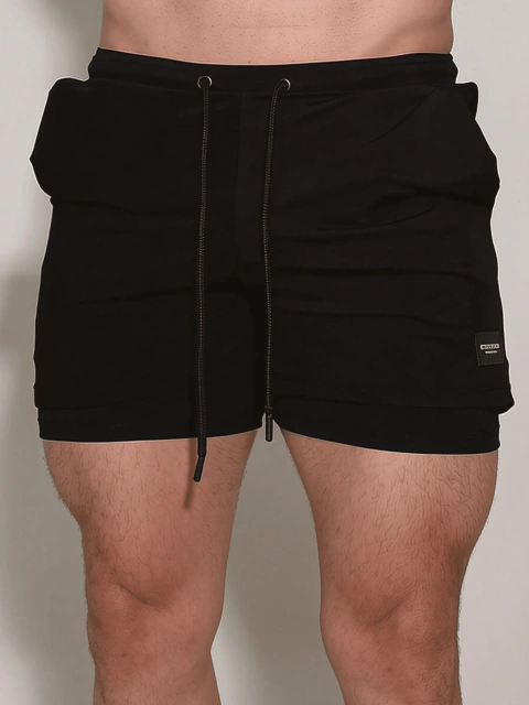 SHORTS DUPLO DE COMPRESSÃO | BLACK HYBRID SHORTS