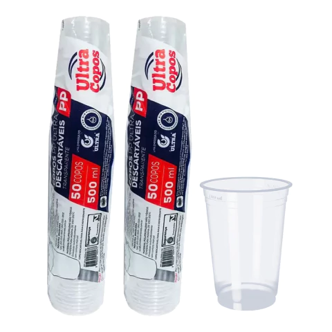 COPO 500ML DESCARTAVEL PLÁSTICO PP LISO 100 UNID CHOPP SUCO ULTRA