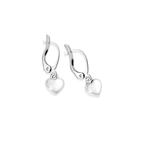 Aros amor de metal plateado con resina blanco nacarado