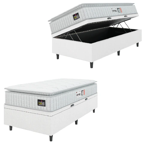 Cama Box Baú Solteiro Colchão Espuma D33 Pillow Top Van Gogh 88x188x65cm Branco Hellen