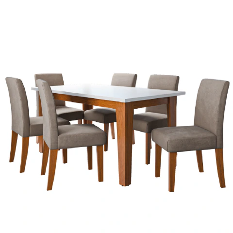 Conjunto Sala de Jantar Mesa Miami 1,60m 6 Cadeiras Trieste Dobuê